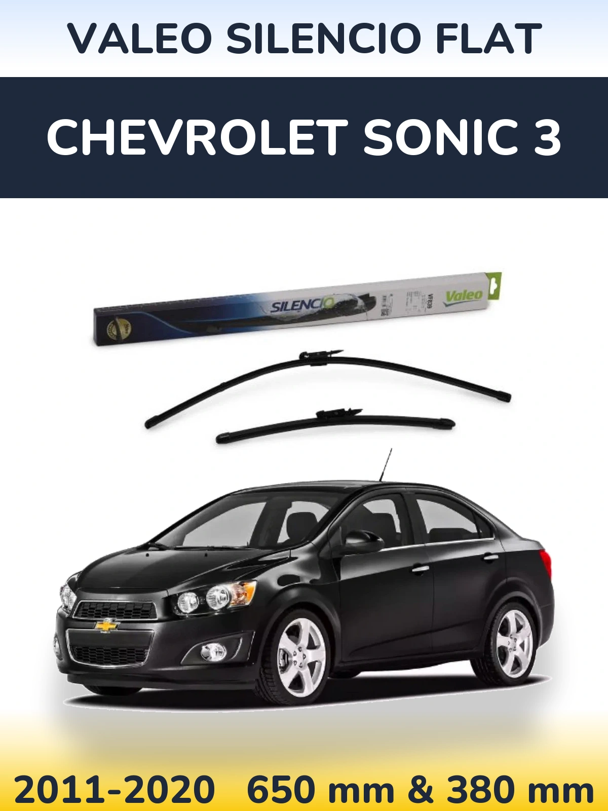 Комплект передних дворников Valeo Silencio Flat 650 & 380 мм для Chevrolet Sonic 3 2011-2020