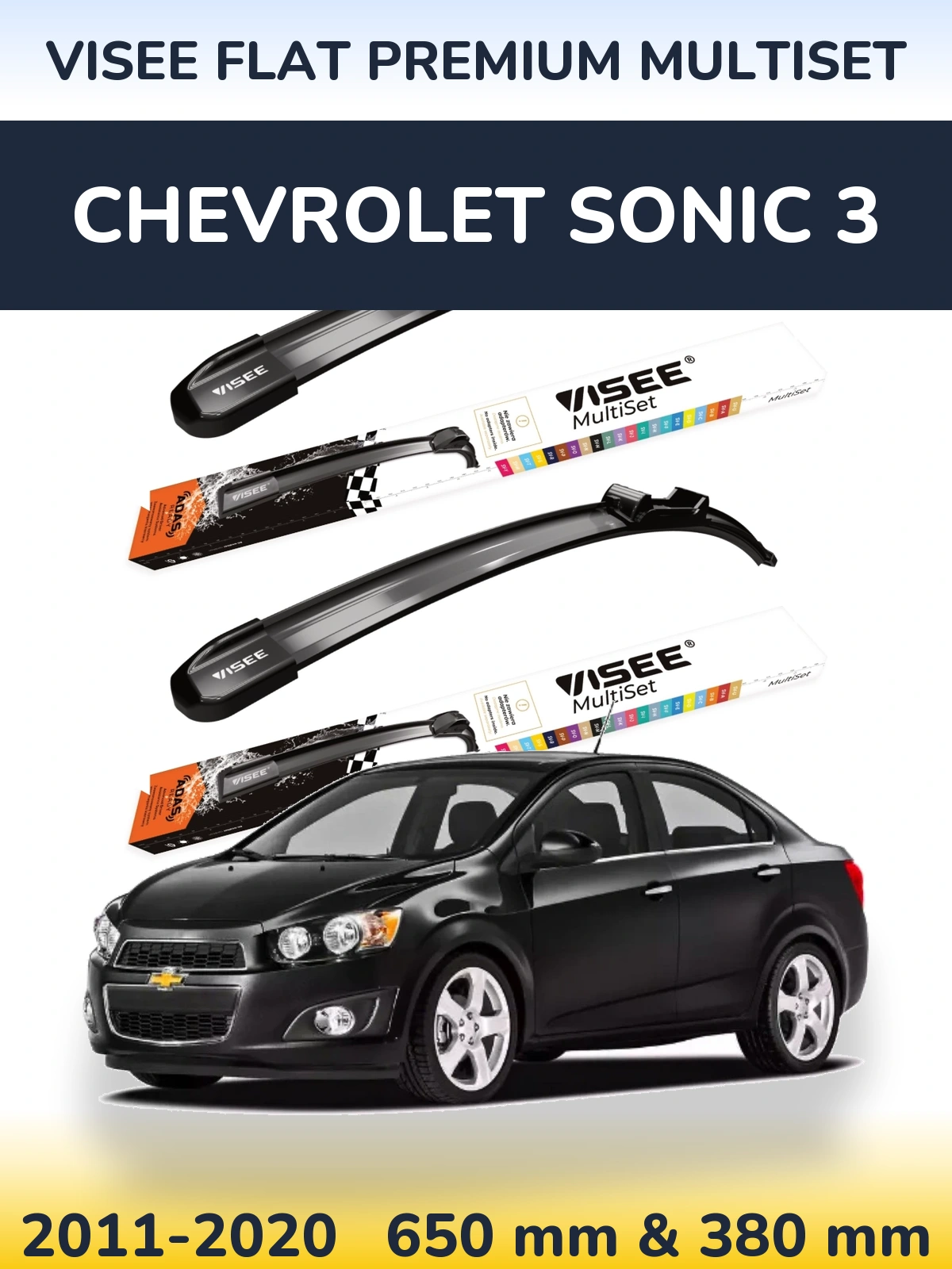 Front wiper blade set VISEE FLAT PREMIUM MultiSet 650 & 380 mm for Chevrolet Sonic 3 2011-2020