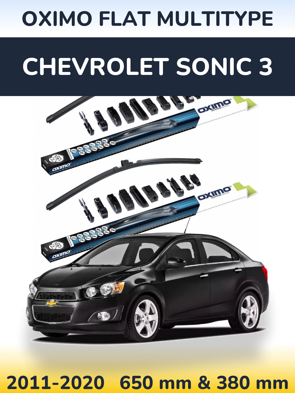 Front wiper blade set Oximo Flat MultiTipse 650 & 380 mm for Chevrolet Sonic 3 2011-2020