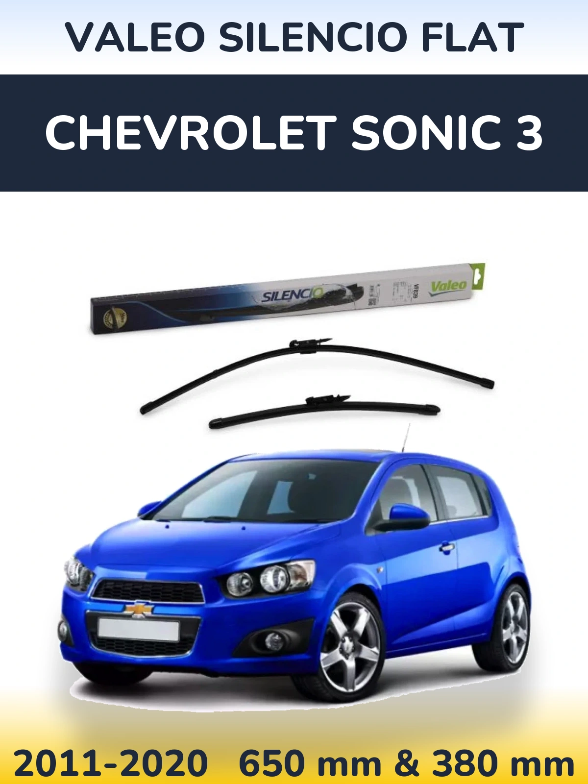 Front wiper blade set Valeo Silencio Flat 650 & 380 mm for Chevrolet Sonic 3 2011-2020