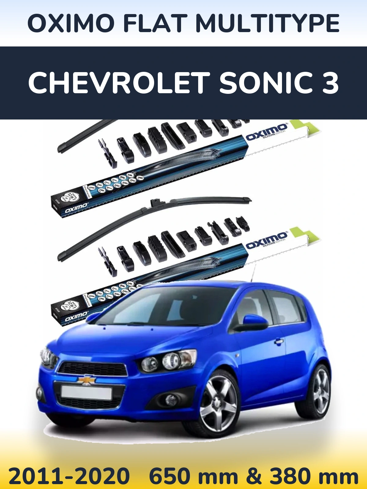 Front wiper blade set Oximo Flat MultiTipse 650 & 380 mm for Chevrolet Sonic 3 2011-2020