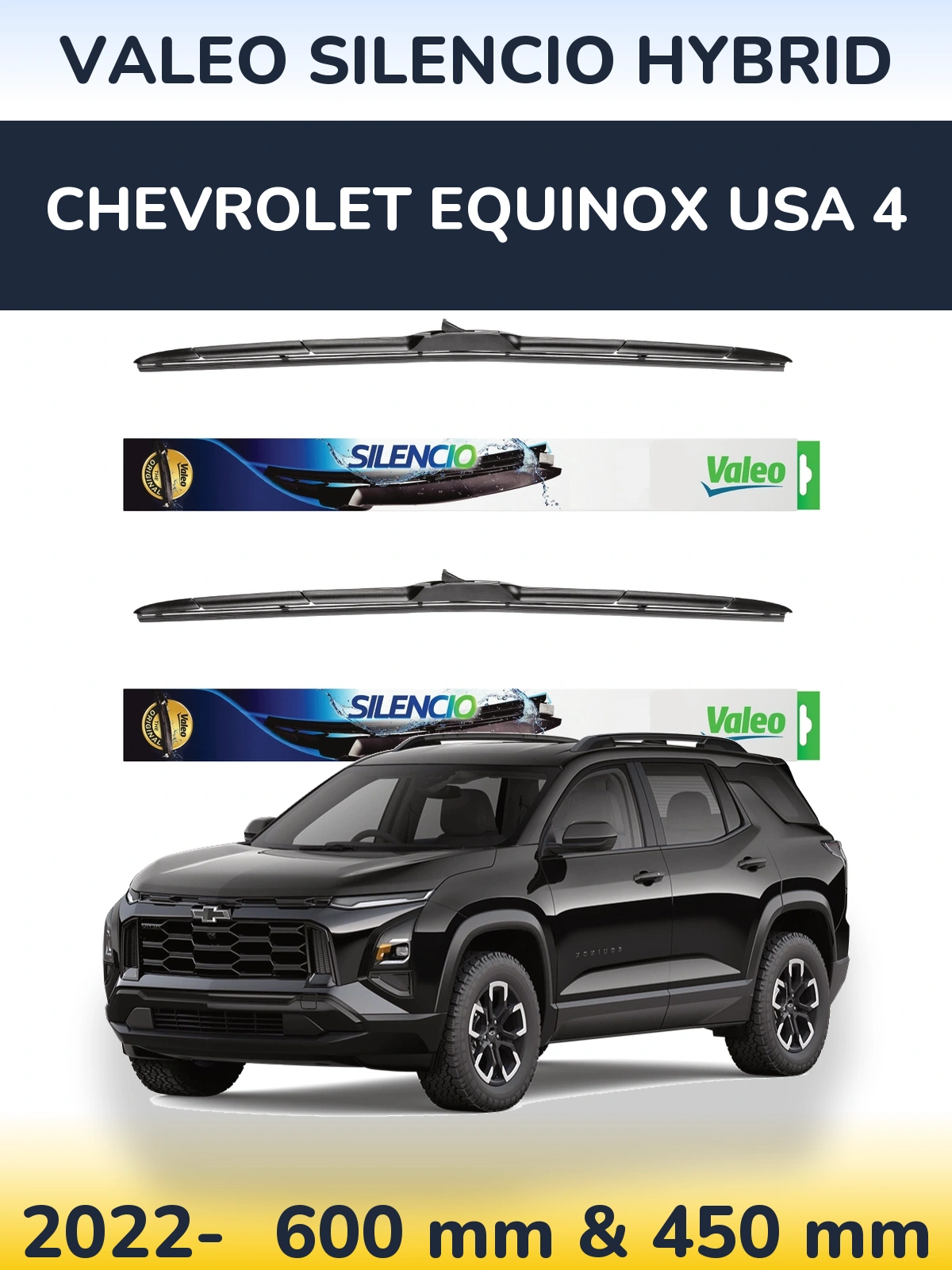 Front wiper blade set Valeo Silencio Hybrid 600 & 450 mm for Chevrolet Equinox USA 4 2022-2026
