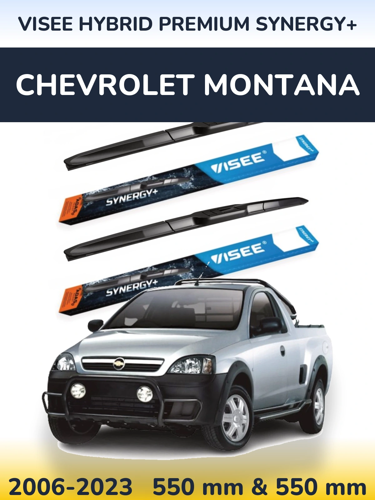 Front wiper blade set VISEE HYBRID PREMIUM SYNERGY+ 550 & 550 mm for Chevrolet Montana 2006-2023
