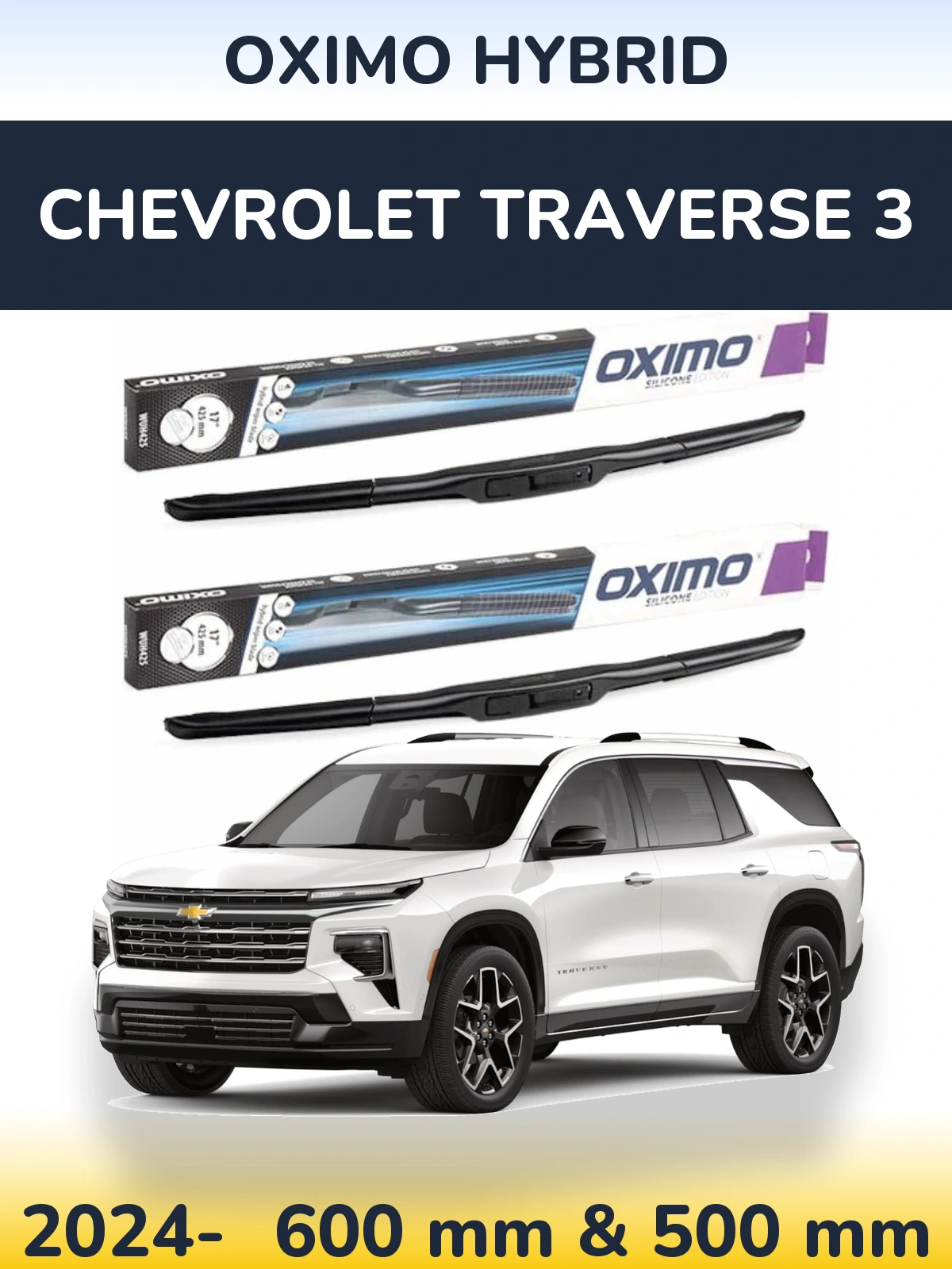 Комплект передних дворников Oximo Hybrid 600 & 500 мм для Chevrolet Traverse 3 2024-2026
