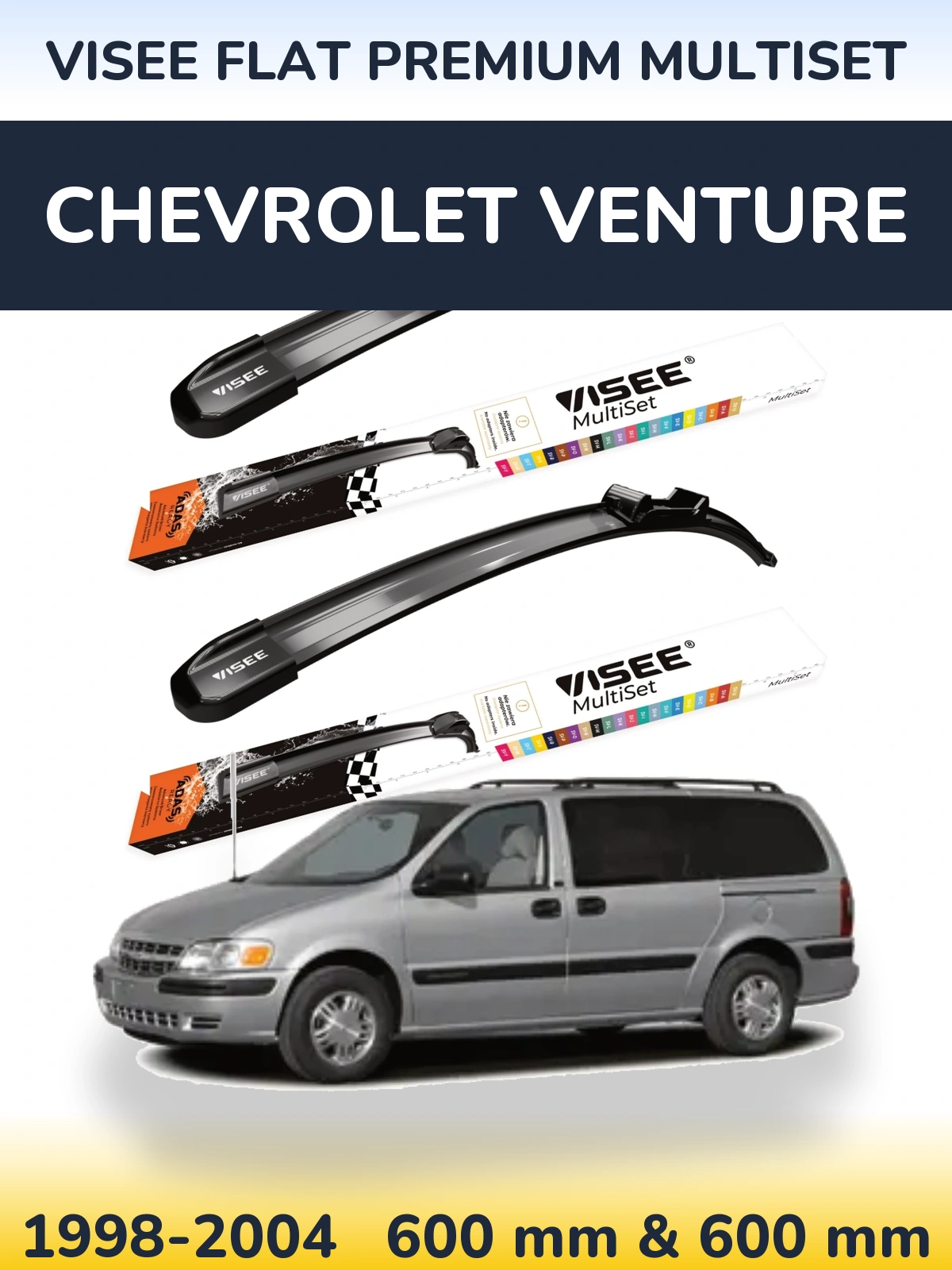 Front wiper blade set VISEE FLAT PREMIUM MultiSet 600 & 600 mm for Chevrolet Venture 1998-2004