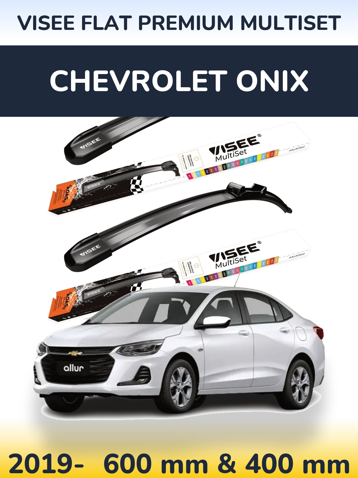 Front wiper blade set VISEE FLAT PREMIUM MultiSet 600 & 400 mm for Chevrolet Onix 2019-2026