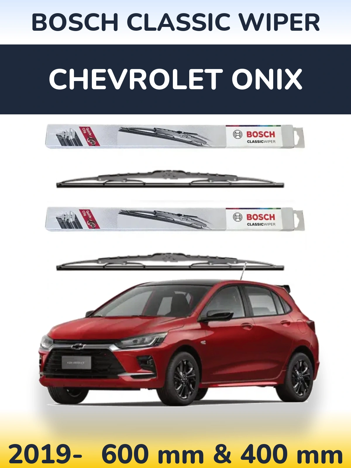 Front wiper blade set BOSCH Classic Wiper 600 & 400 mm for Chevrolet Onix 2019-2026