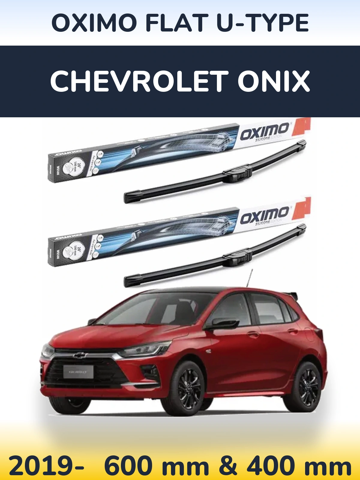 Комплект передних дворников Oximo Flat U-type 600 & 400 мм для Chevrolet Onix 2019-2026