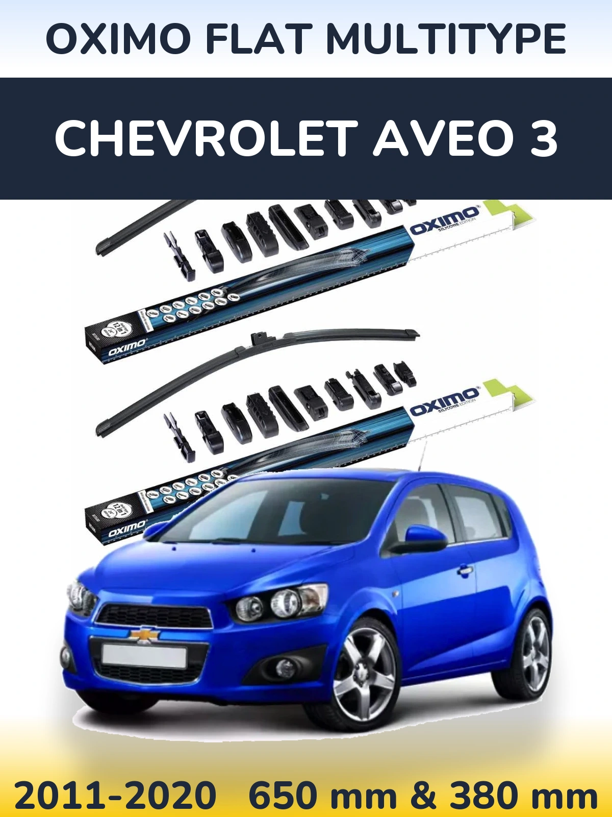 Комплект передніх щіток Oximo Flat MultiТипe 650 & 380 мм для Chevrolet Aveo 3 2011-2020