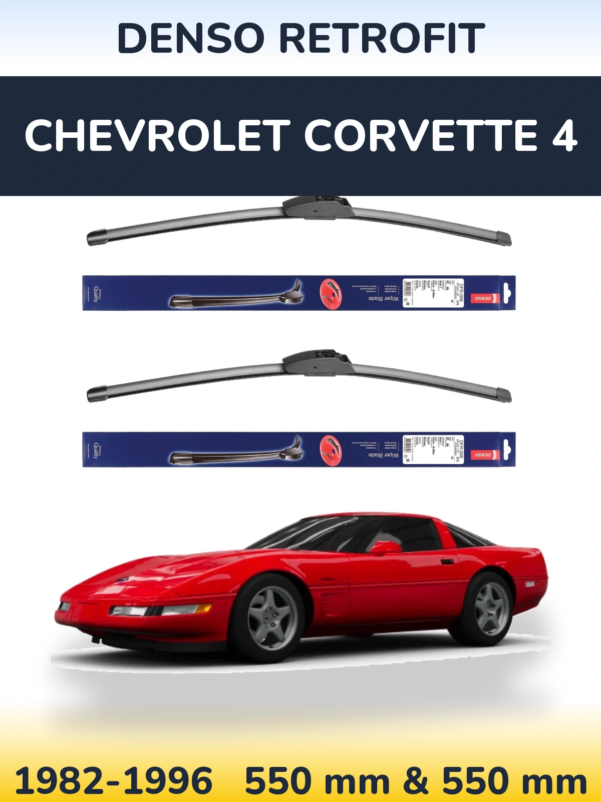 Front wiper blade set Denso Retrofit 550 & 550 mm for Chevrolet Corvette 4 1982-1996