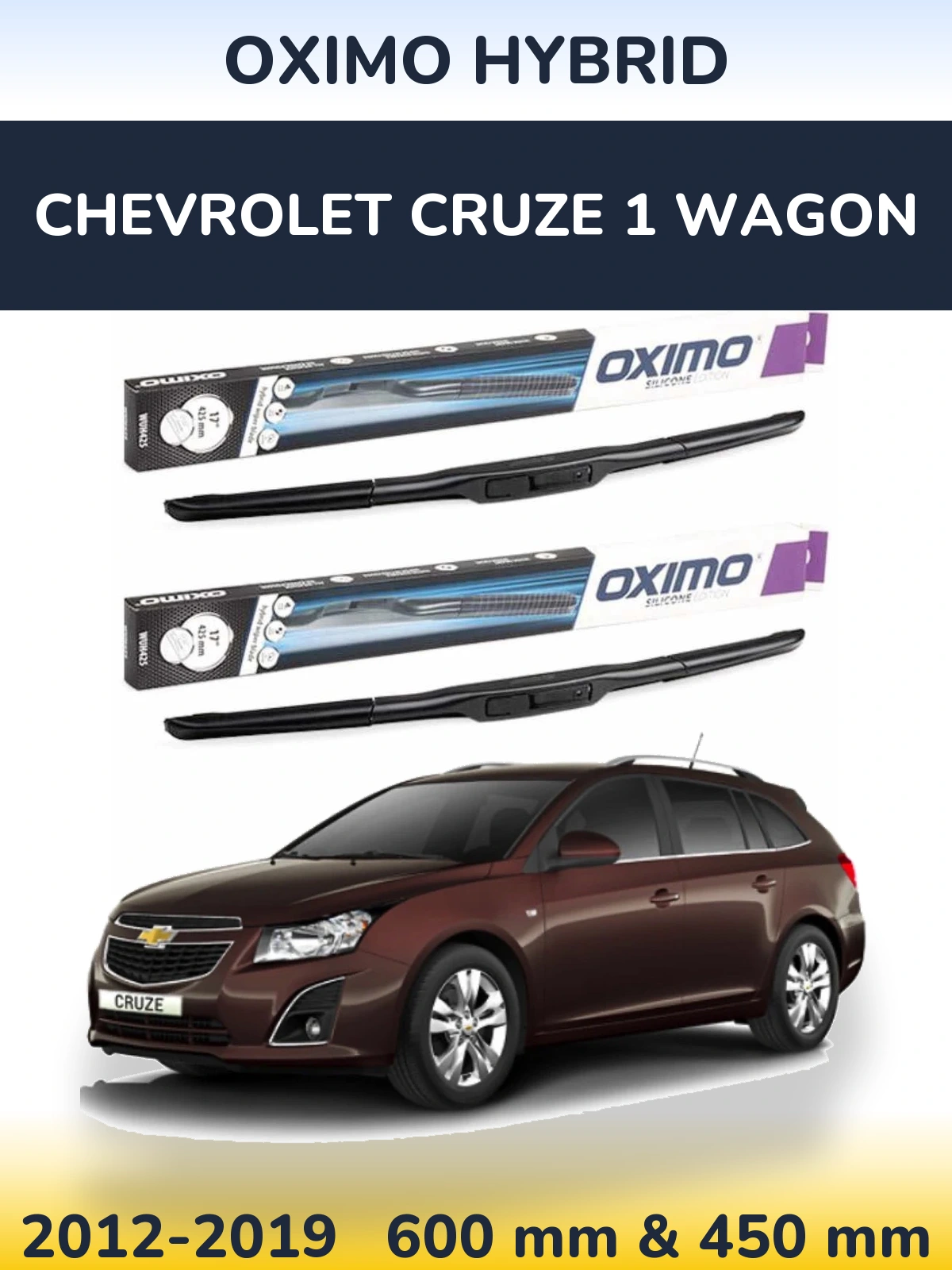 Front wiper blade set Oximo Hybrid 600 & 450 mm for Chevrolet Cruze 1 Wagon 2012-2019