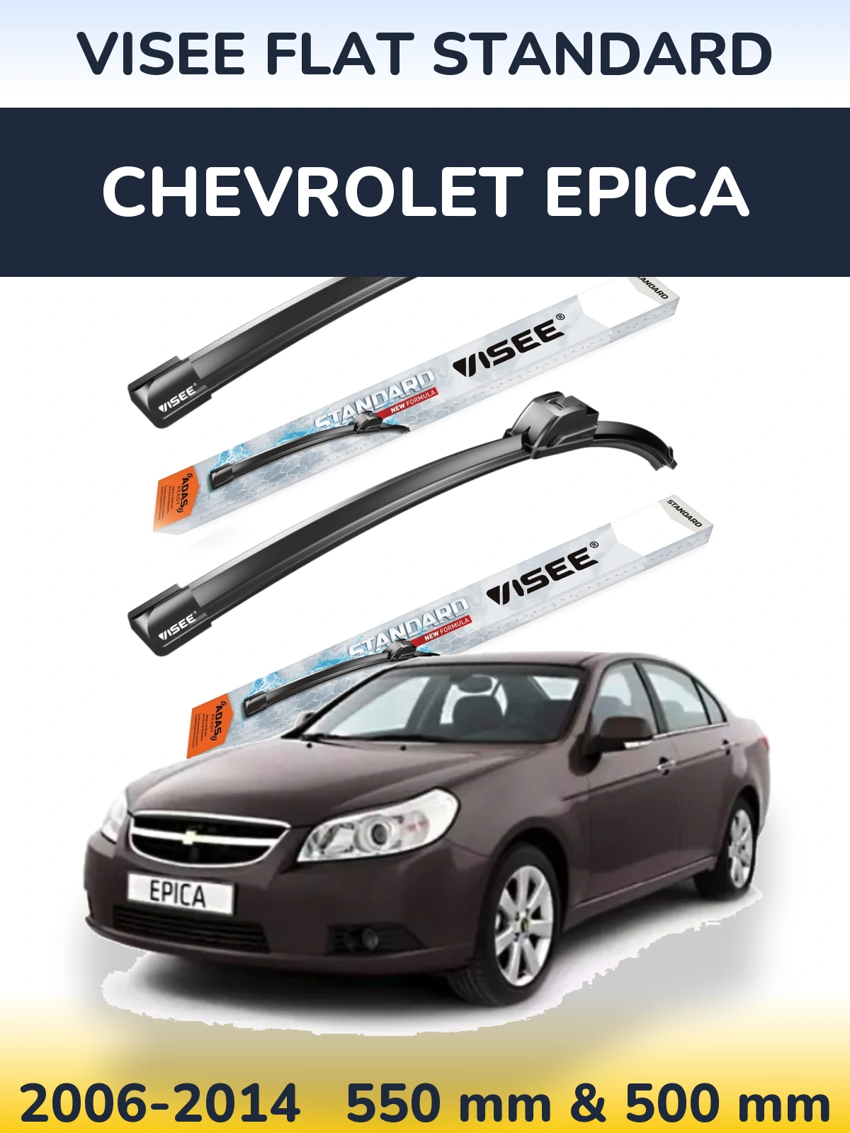 Front wiper blade set VISEE FLAT STANDARD 550 & 500 mm for Chevrolet Epica 2006-2014