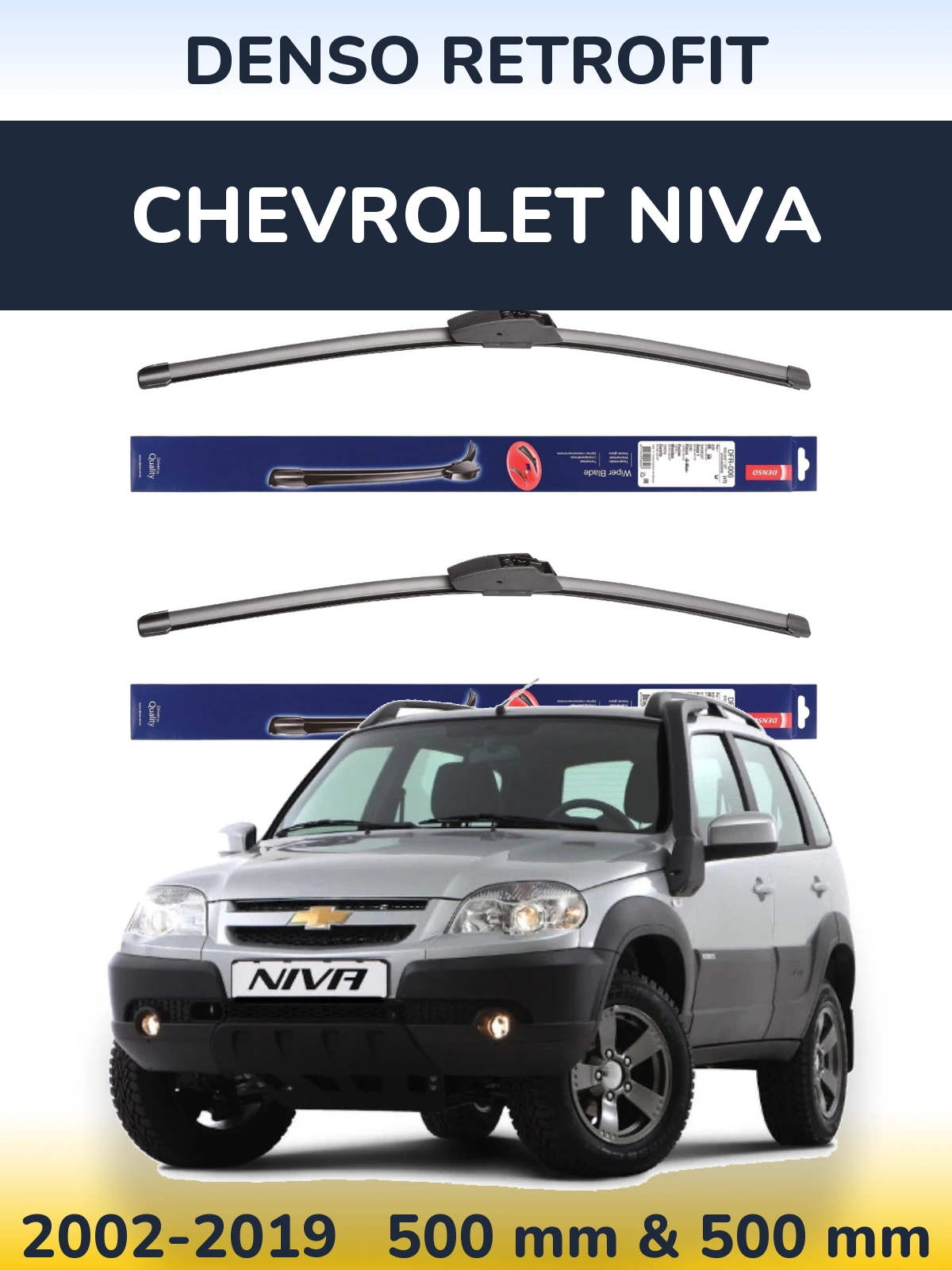 Front wiper blade set Denso Retrofit 500 & 500 mm for Chevrolet Niva 2002-2019