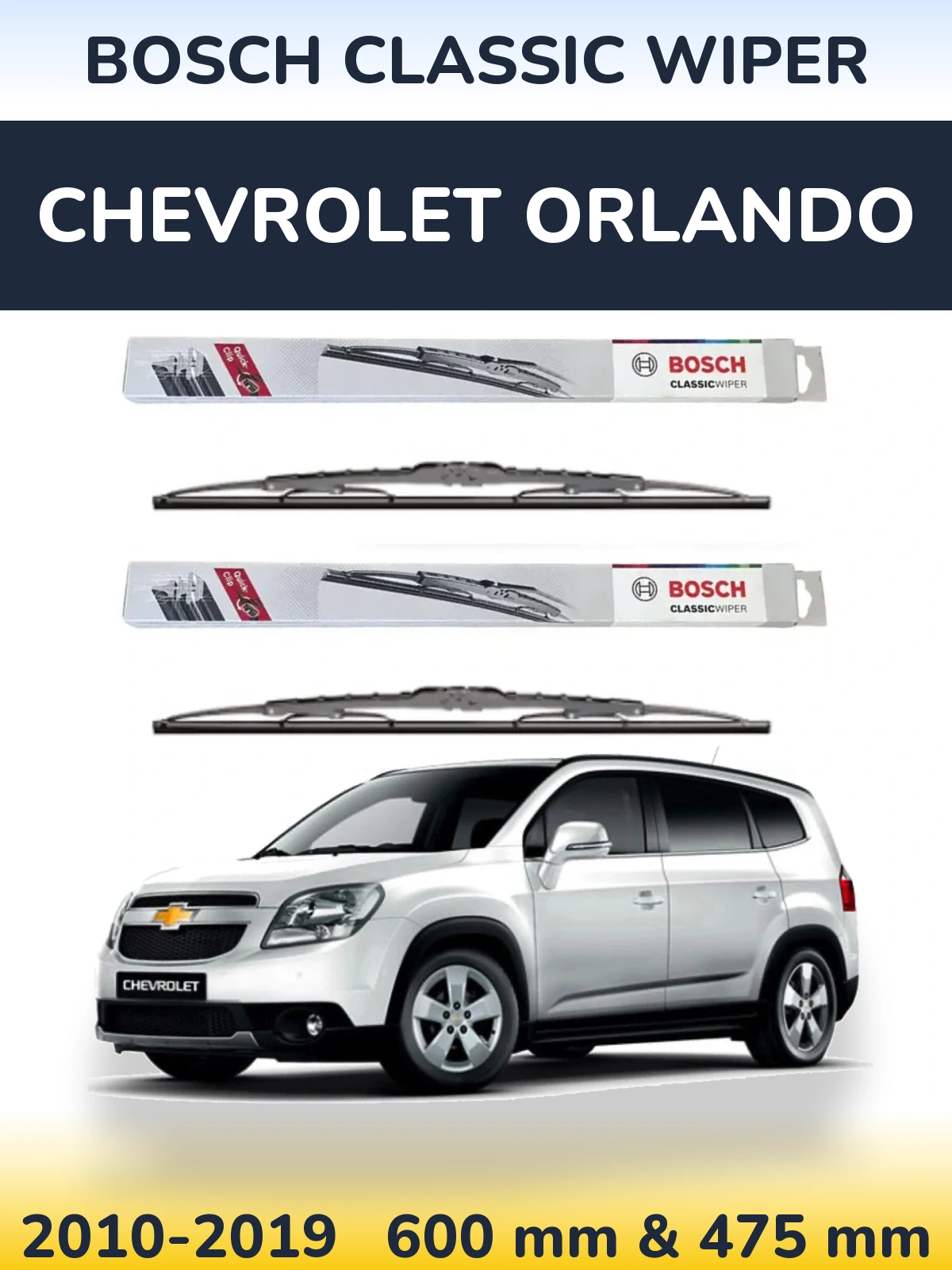 Front wiper blade set BOSCH Classic Wiper 600 & 475 mm for Chevrolet Orlando 2010-2019