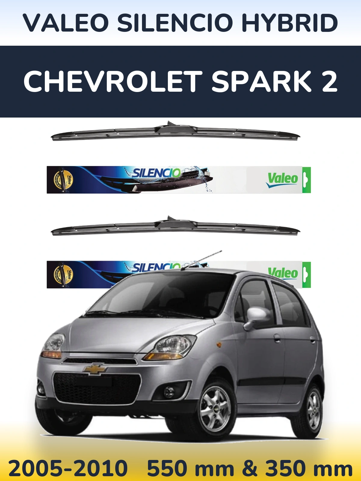 Front wiper blade set Valeo Silencio Hybrid 550 & 350 mm for Chevrolet Spark 2 2005-2010