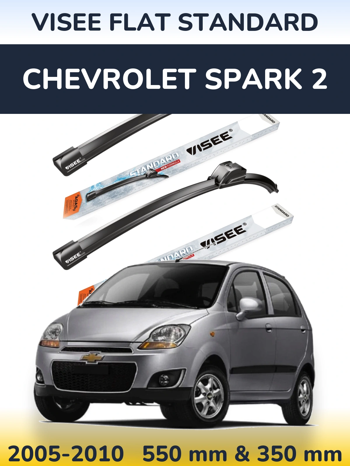 Front wiper blade set VISEE FLAT STANDARD 550 & 350 mm for Chevrolet Spark 2 2005-2010