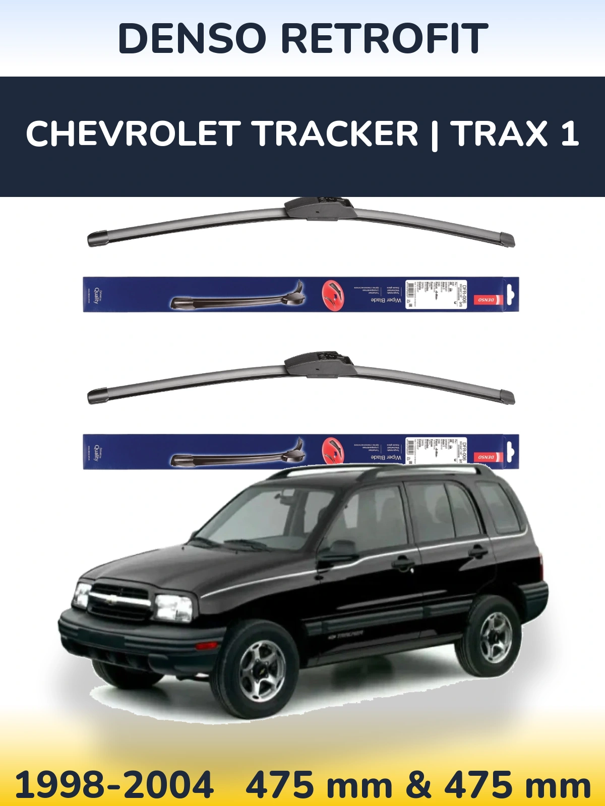 Front wiper blade set Denso Retrofit 475 & 475 mm for Chevrolet Tracker | Trax 1 1998-2004