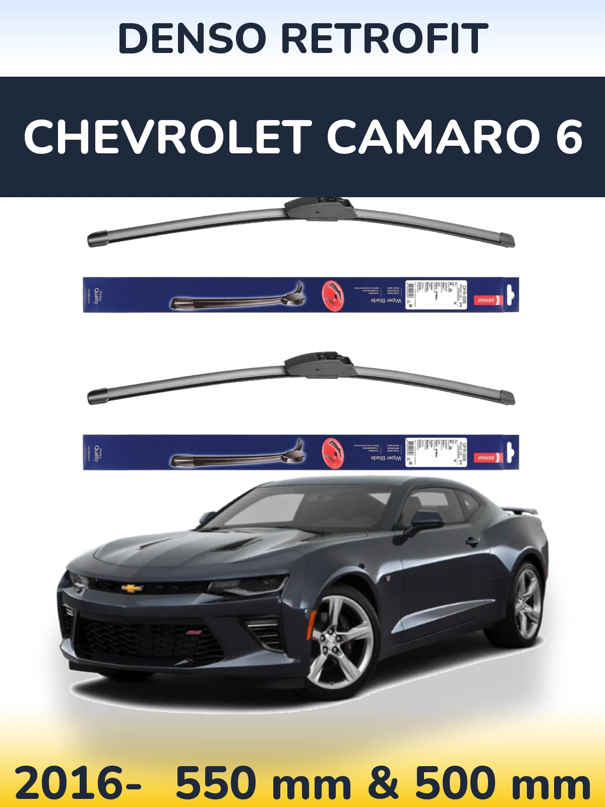 Front wiper blade set Denso Retrofit 550 & 500 mm for Chevrolet Camaro 6 2016-2026