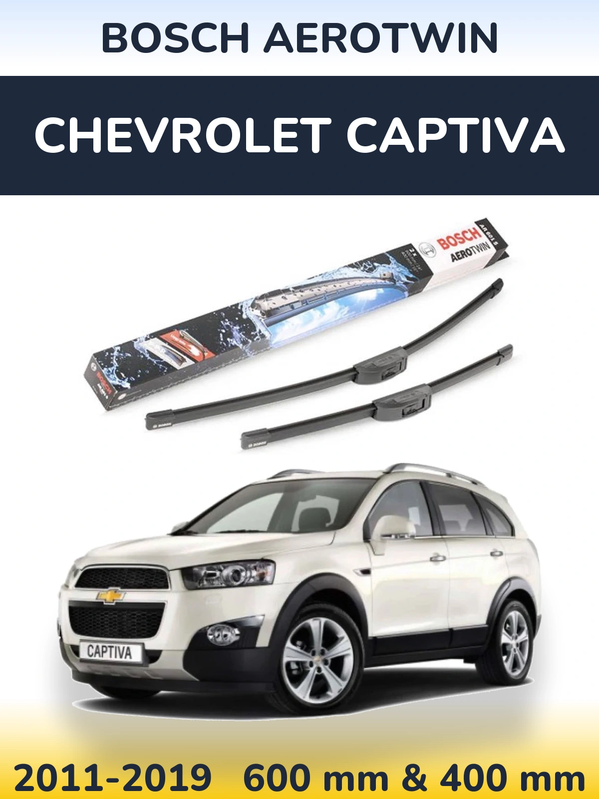 Комплект передніх щіток BOSCH AeroTwin 600 & 400 мм для Chevrolet Captiva 2011-2019