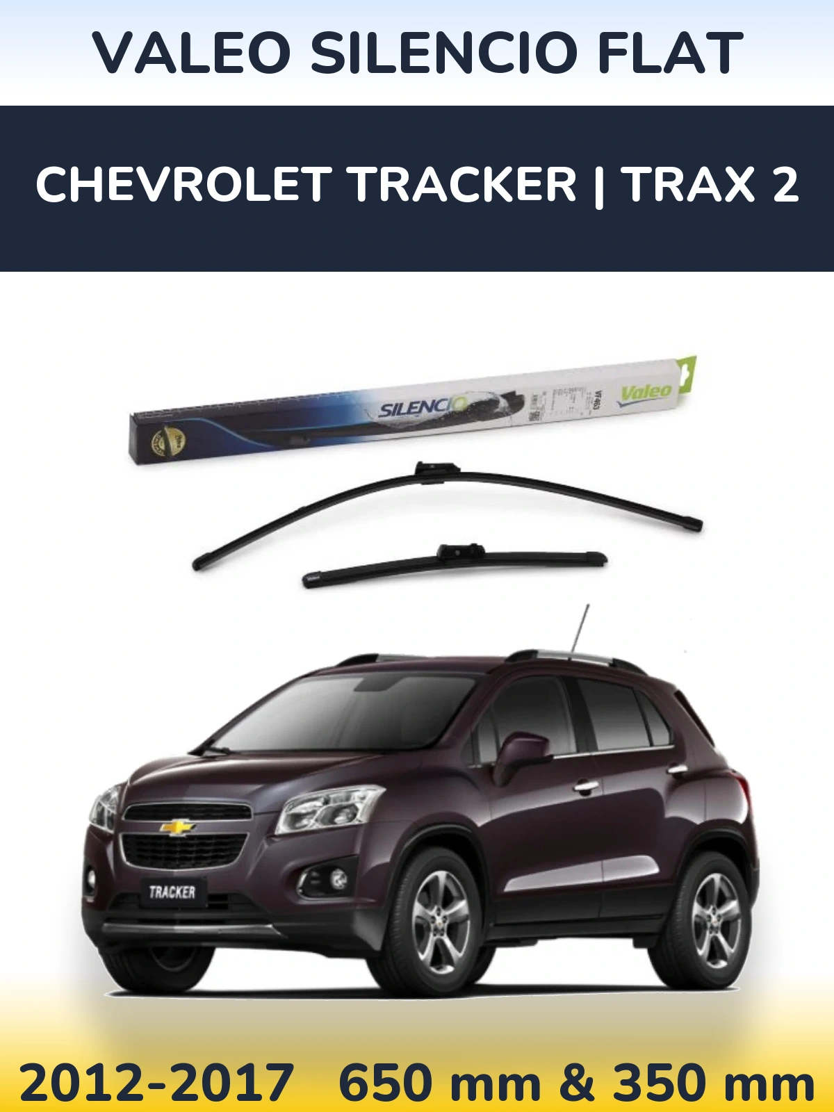 Front wiper blade set Valeo Silencio Flat 650 & 350 mm for Chevrolet Tracker | Trax 2 2012-2017