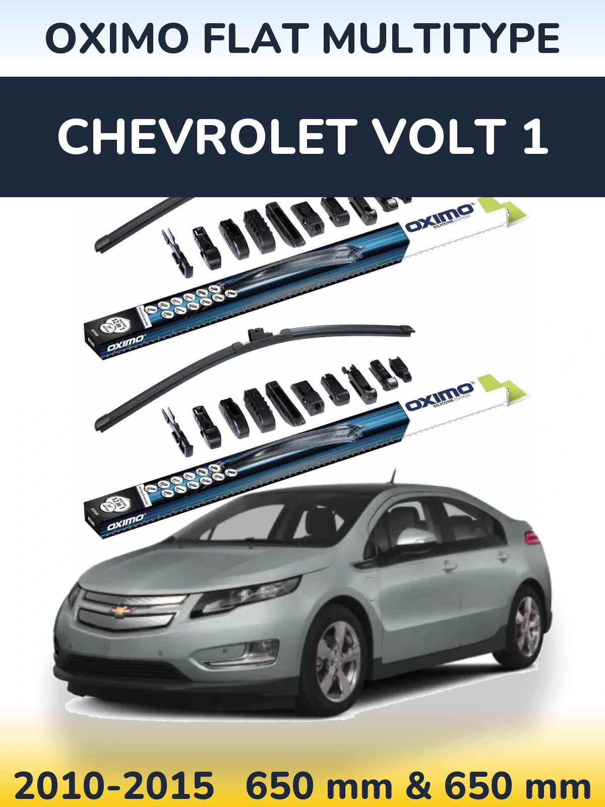 Front wiper blade set Oximo Flat MultiTypee 650 & 650 mm for Chevrolet Volt 1 2010-2015