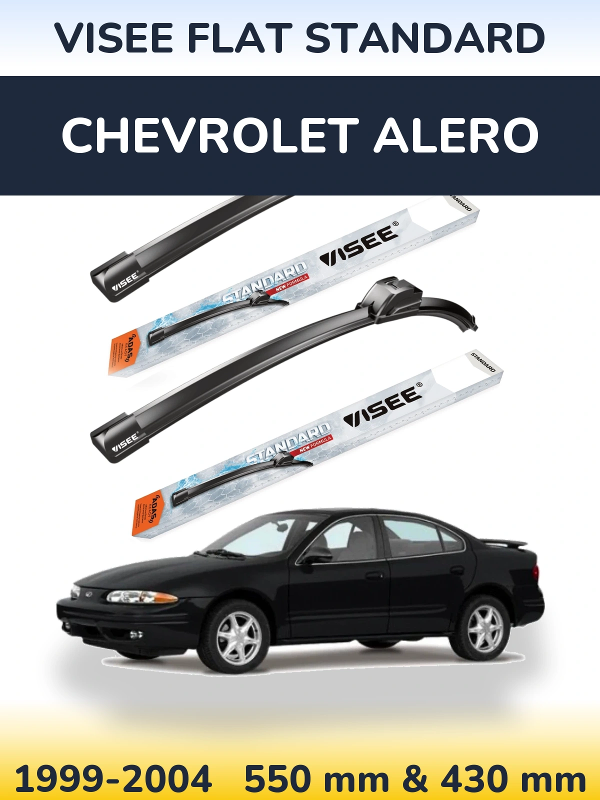 Front wiper blade set VISEE FLAT STANDARD 550 & 430 mm for Chevrolet Alero 1999-2004