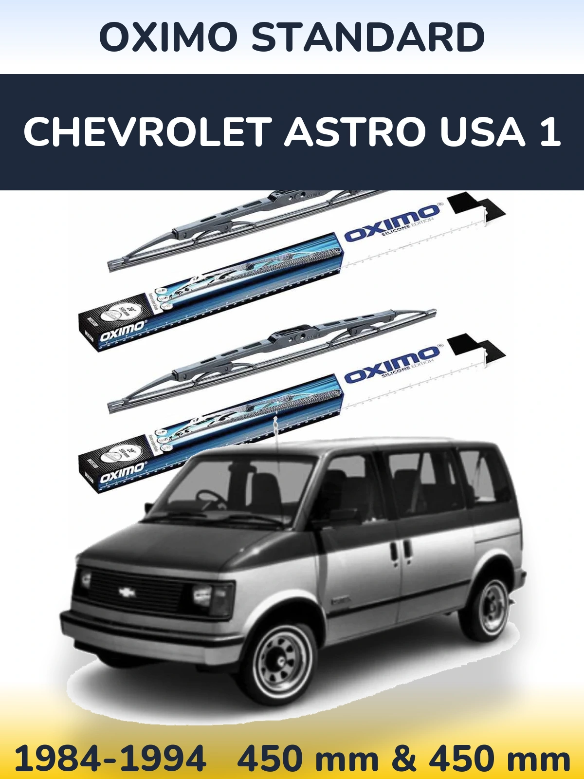 Front wiper blade set Oximo Standard 450 & 450 mm for Chevrolet Astro USA 1 1984-1994