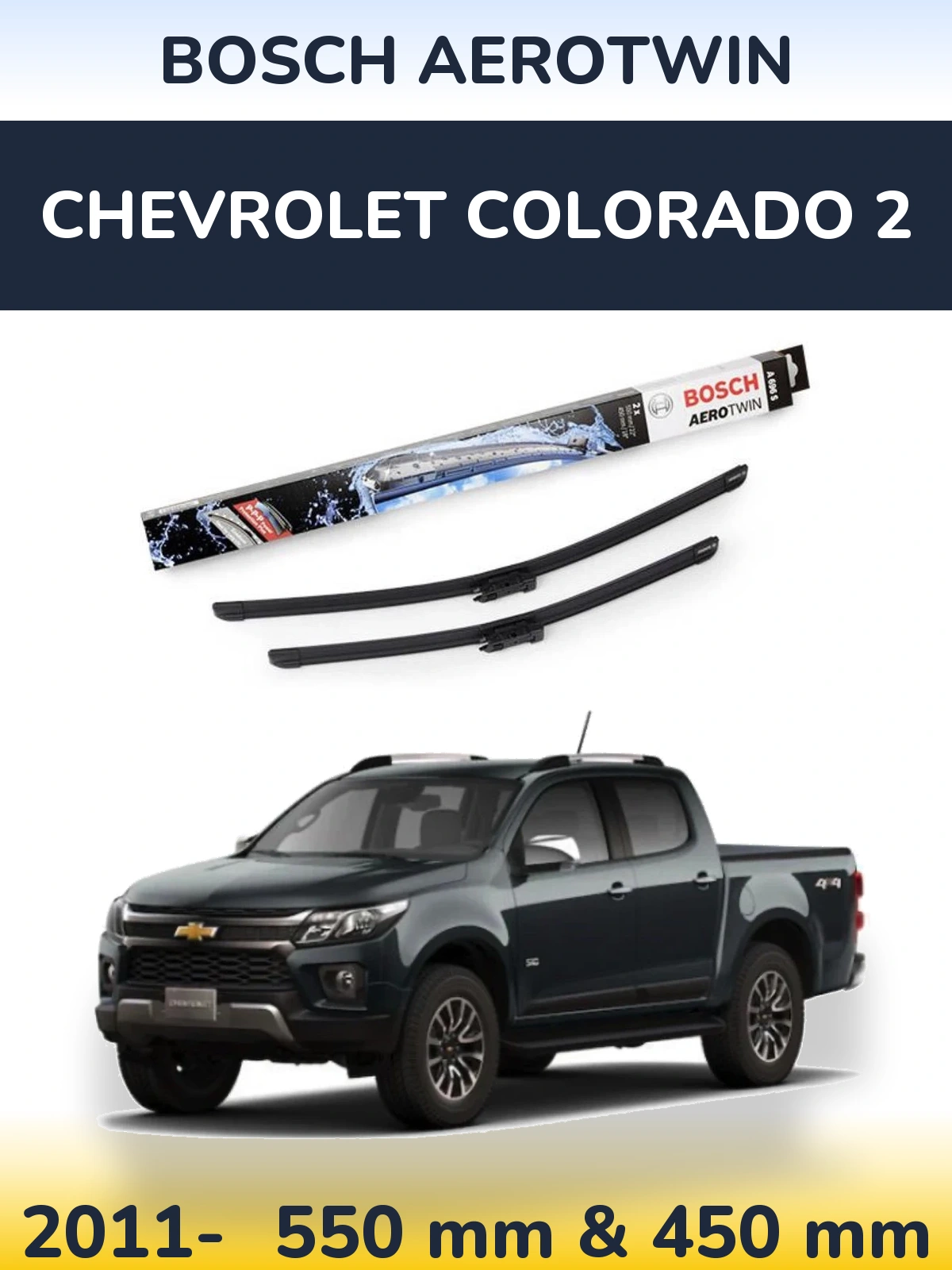Front wiper blade set BOSCH AeroTwin 550 & 450 mm for Chevrolet Colorado 2 2011-2026