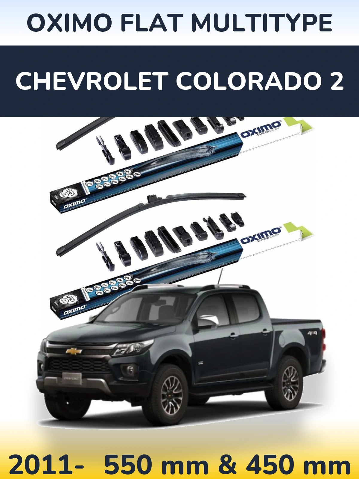 Front wiper blade set Oximo Flat MultiTipse 550 & 450 mm for Chevrolet Colorado 2 2011-2026