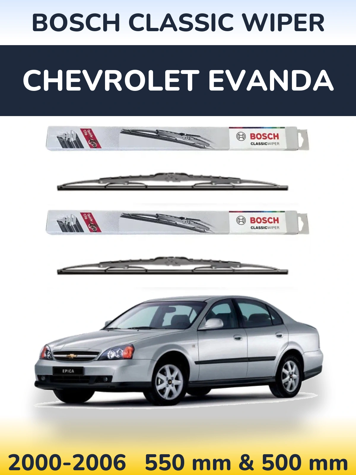 Комплект передних дворников BOSCH Classic Wiper 550 & 500 мм для Chevrolet Evanda 2000-2006