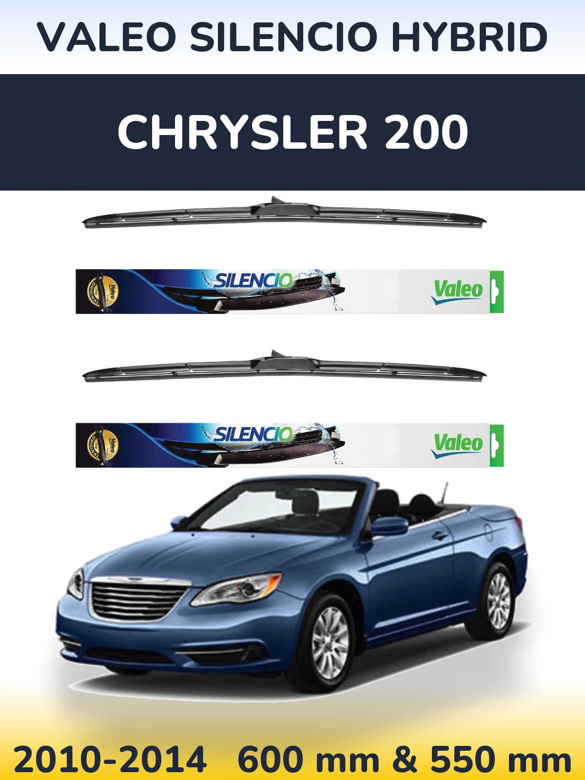 Комплект передніх щіток Valeo Silencio Hybrid 600 & 550 мм для Chrysler 200 2010-2014
