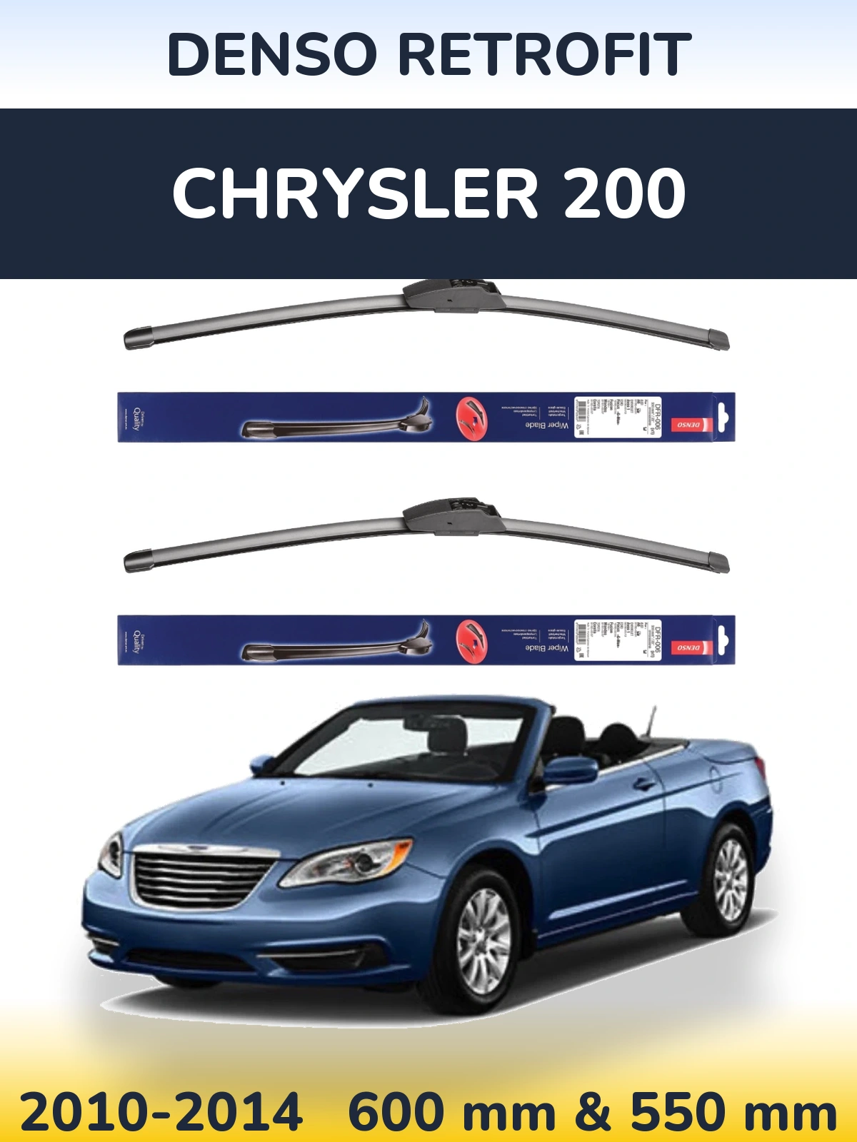 Front wiper blade set Denso Retrofit 600 & 550 mm for Chrysler 200 2010-2014