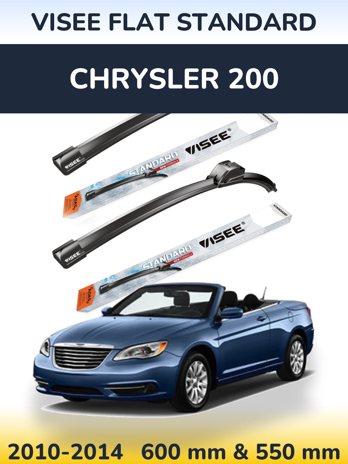Комплект передніх щіток VISEE FLAT STANDARD 600 & 550 мм для Chrysler 200 2010-2014
