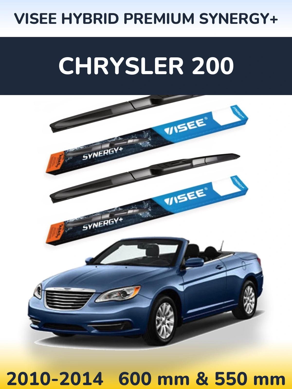 Front wiper blade set VISEE HYBRID PREMIUM SYNERGY+ 600 & 550 mm for Chrysler 200 2010-2014