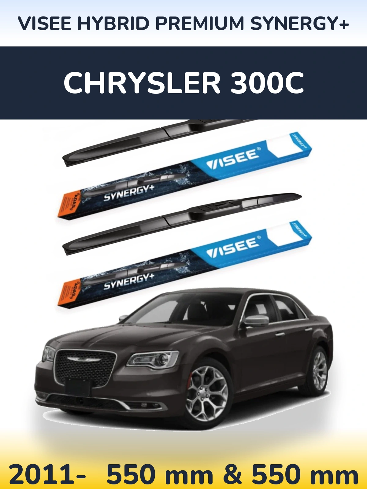 Front wiper blade set VISEE HYBRID PREMIUM SYNERGY+ 550 & 550 mm for Chrysler 300C 2011-2026