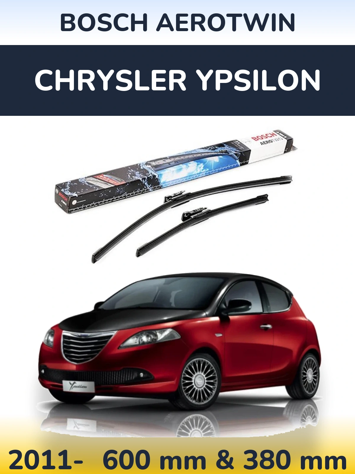 Комплект передніх щіток BOSCH AeroTwin 600 & 380 мм для Chrysler Ypsilon 2011-2026