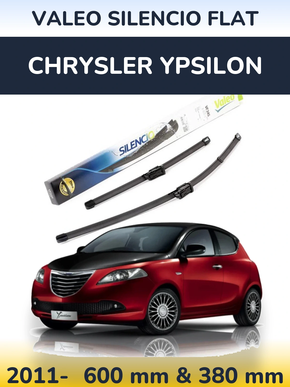 Комплект передніх щіток Valeo Silencio Flat 600 & 380 мм для Chrysler Ypsilon 2011-2026