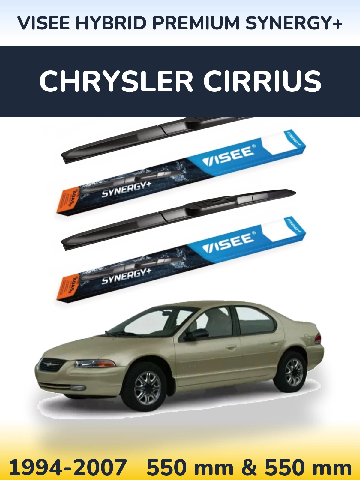Front wiper blade set VISEE HYBRID PREMIUM SYNERGY+ 550 & 550 mm for Chrysler Cirrius 1994-2007