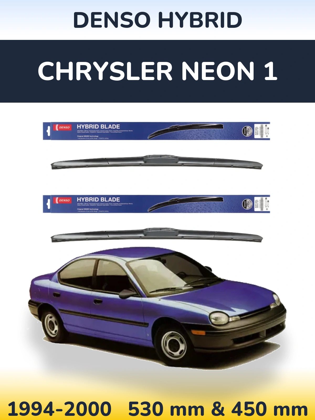 Front wiper blade set Denso Hybrid 530 & 450 mm for Chrysler Neon 1 1994-2000