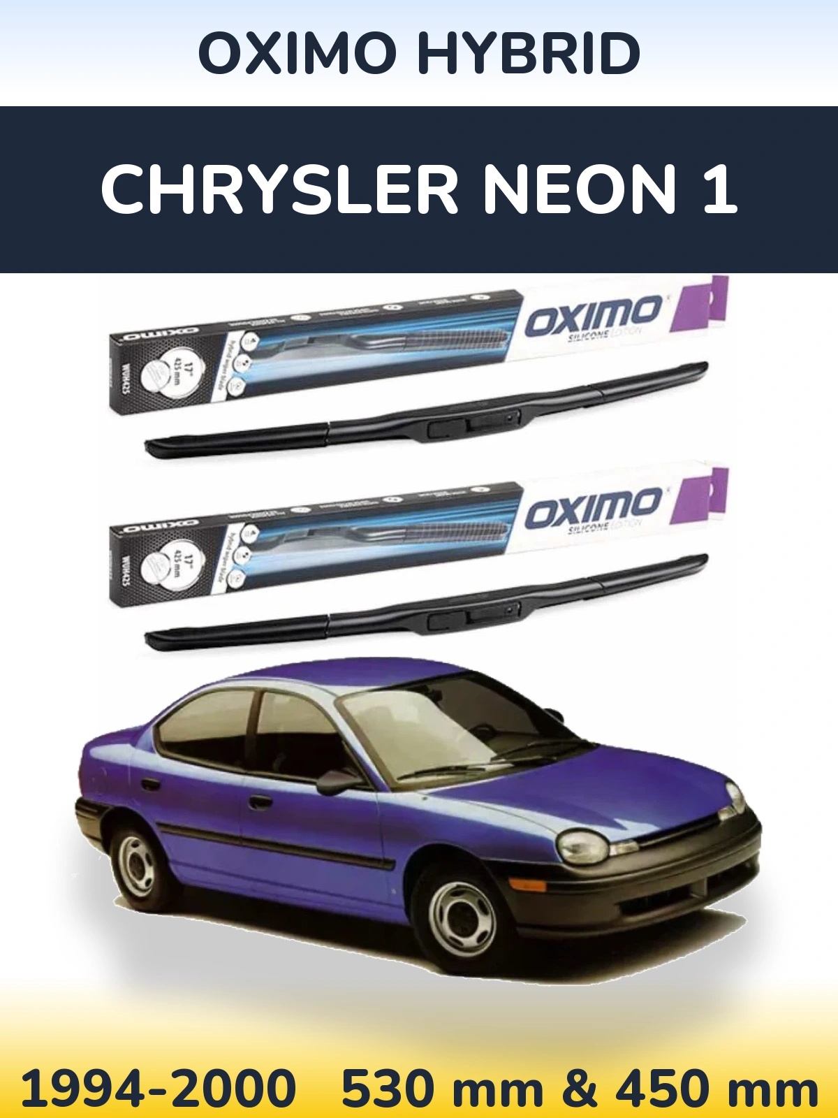Front wiper blade set Oximo Hybrid 530 & 450 mm for Chrysler Neon 1 1994-2000