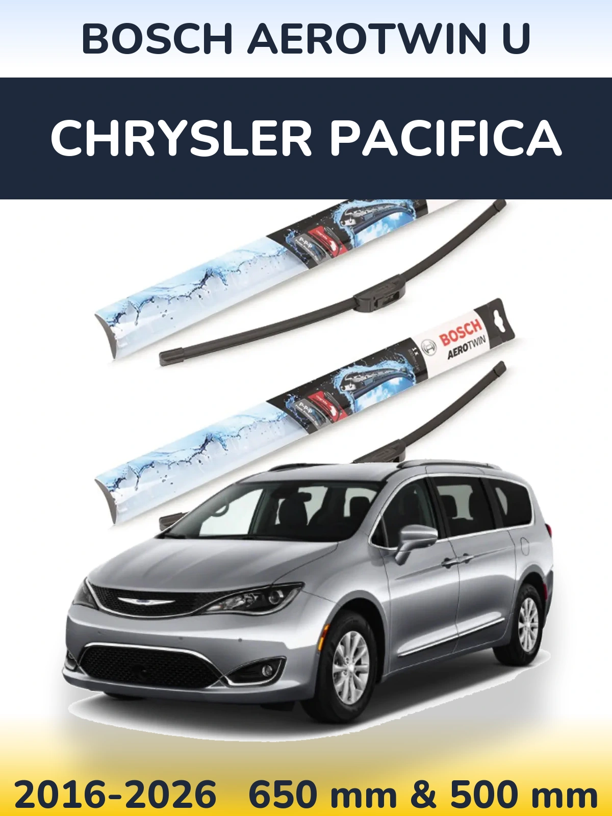 Комплект передних дворников BOSCH AeroTwin U 650 & 500 мм для Chrysler Pacifica 2016-2026