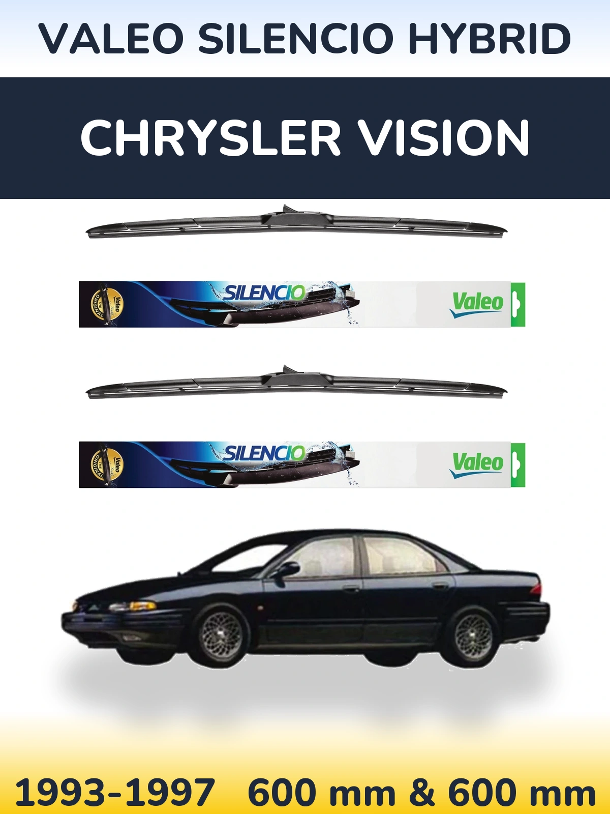 Front wiper blade set Valeo Silencio Hybrid 600 & 600 mm for Chrysler Vision 1993-1997