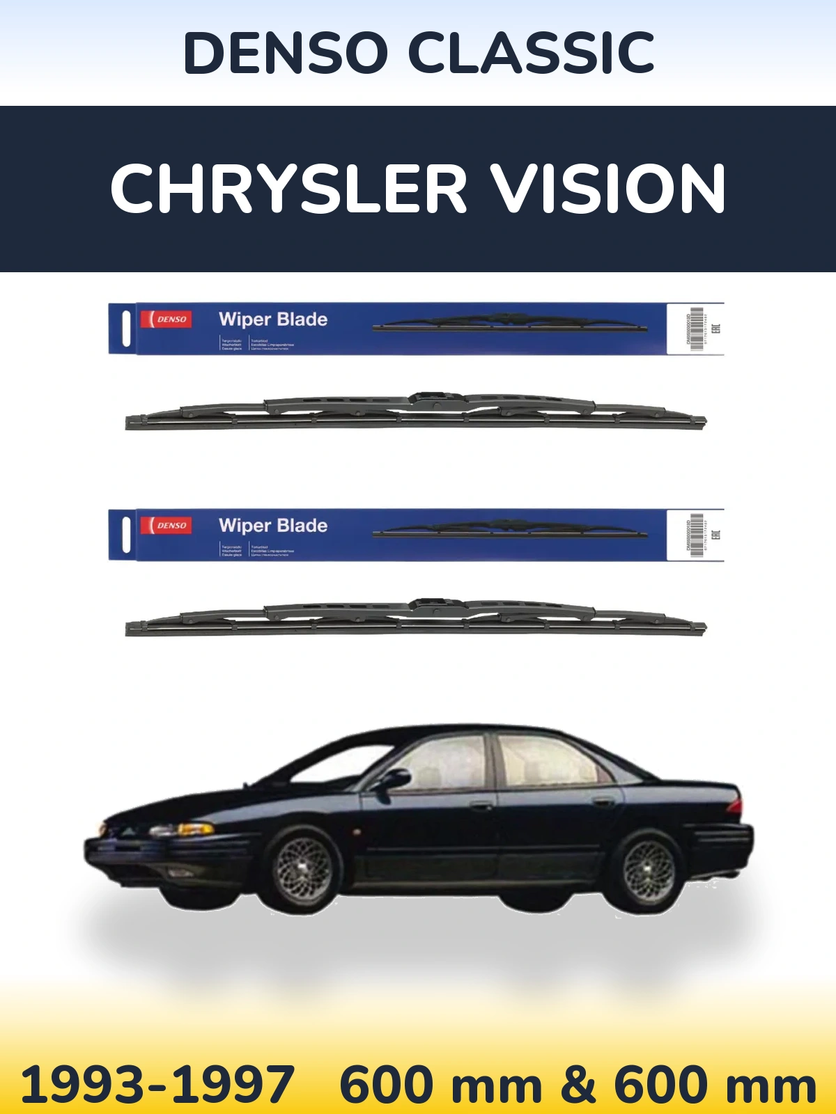 Front wiper blade set Denso Classic 600 & 600 mm for Chrysler Vision 1993-1997