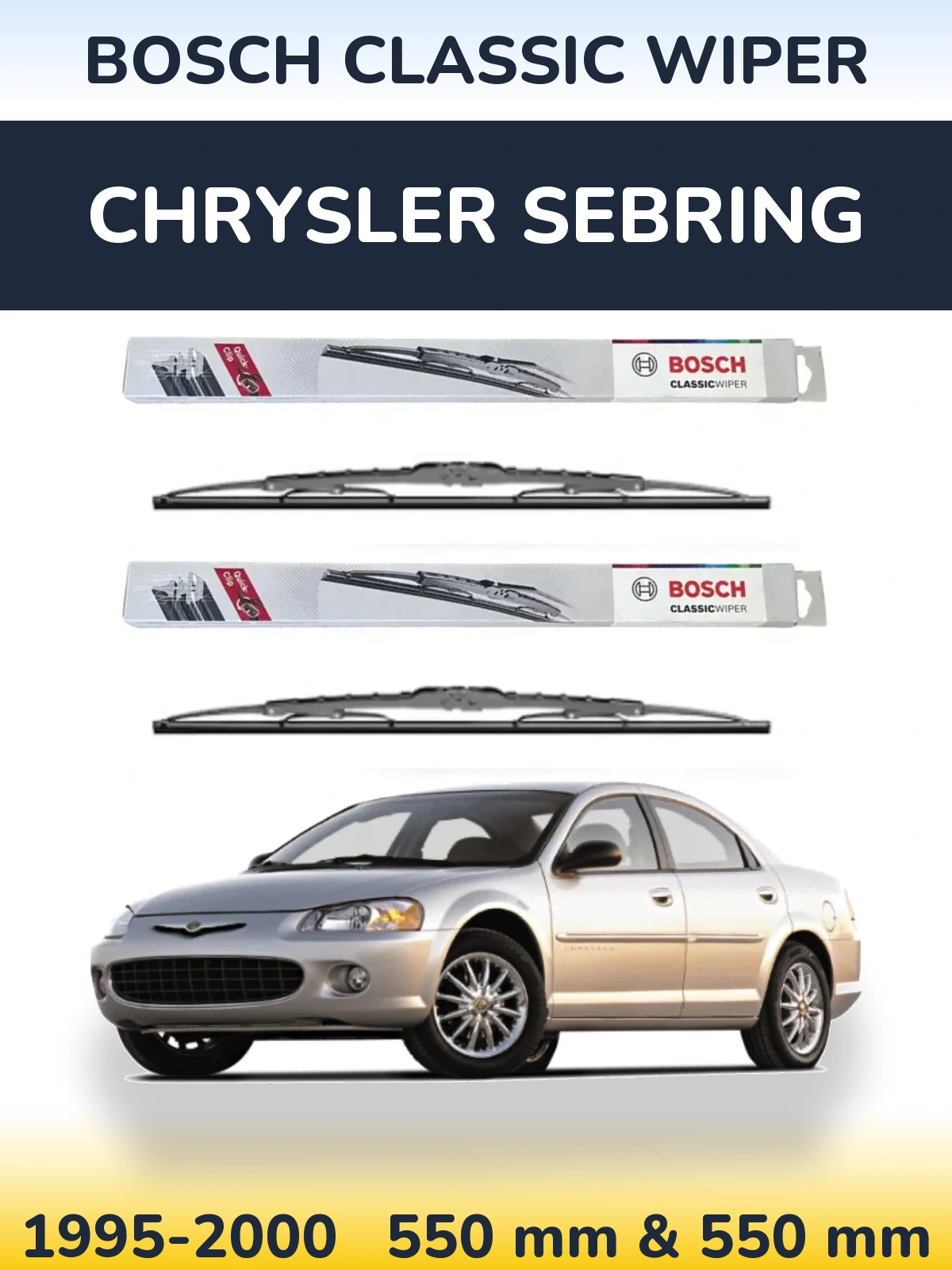 Front wiper blade set BOSCH Classic Wiper 550 & 550 mm for Chrysler Sebring 1995-2000