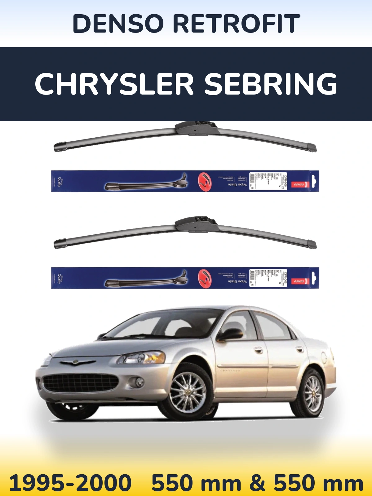 Front wiper blade set Denso Retrofit 550 & 550 mm for Chrysler Sebring 1995-2000