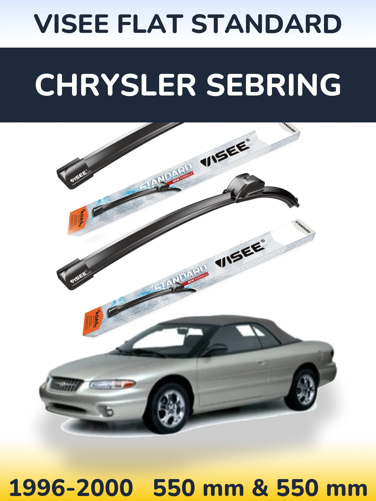 Front wiper blade set VISEE FLAT STANDARD 550 & 550 mm for Chrysler Sebring 1996-2000
