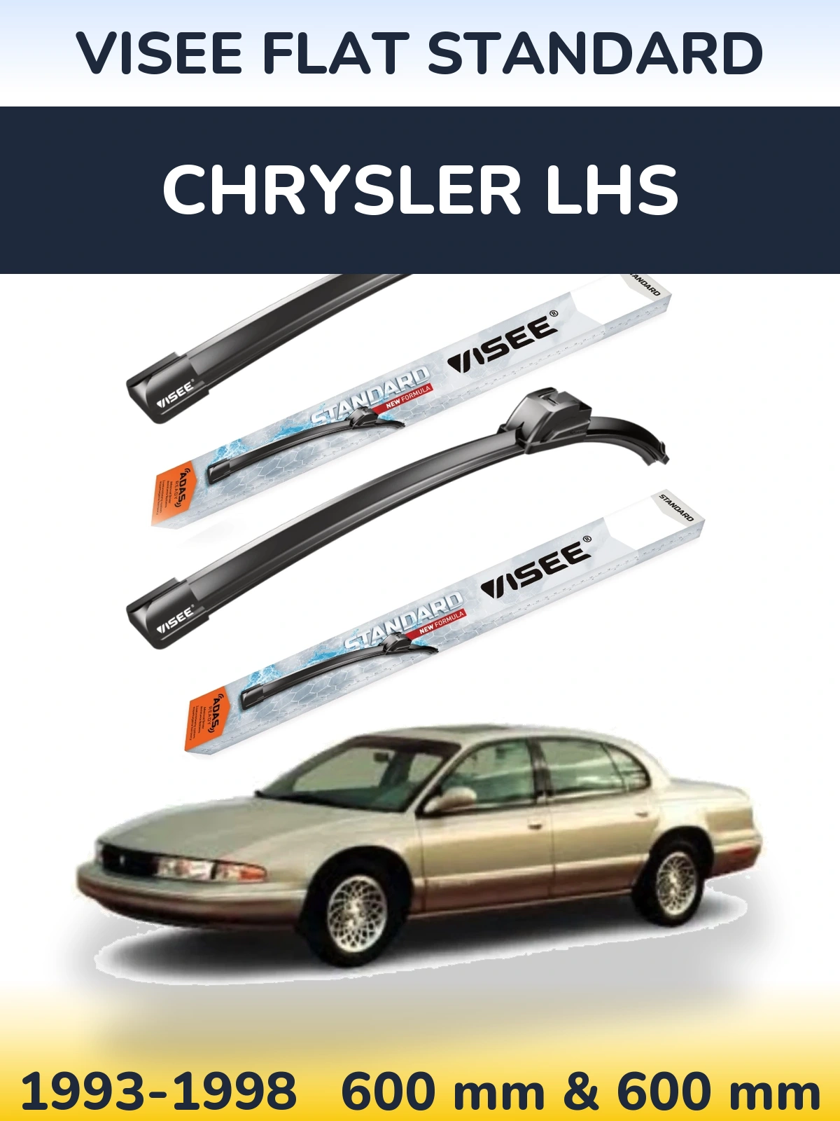 Комплект передніх щіток VISEE FLAT STANDARD 600 & 600 мм для Chrysler LHS 1993-1998