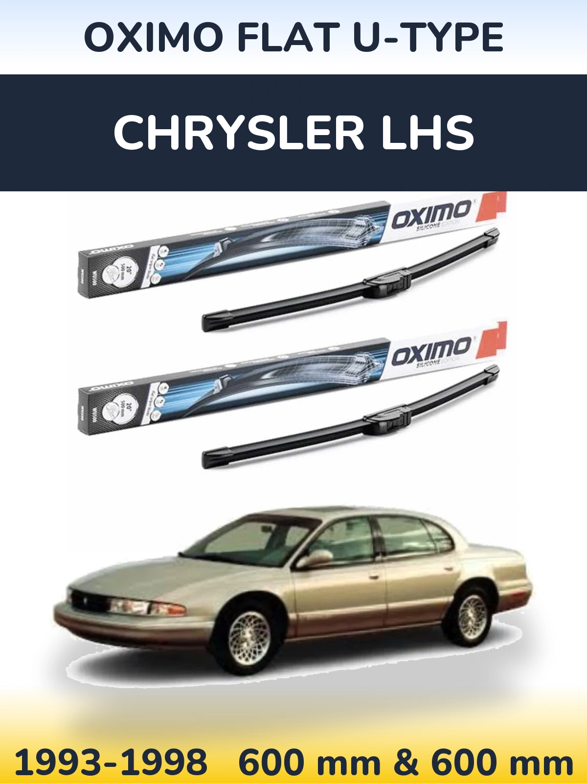 Front wiper blade set Oximo Flat U-type 600 & 600 mm for Chrysler LHS 1993-1998