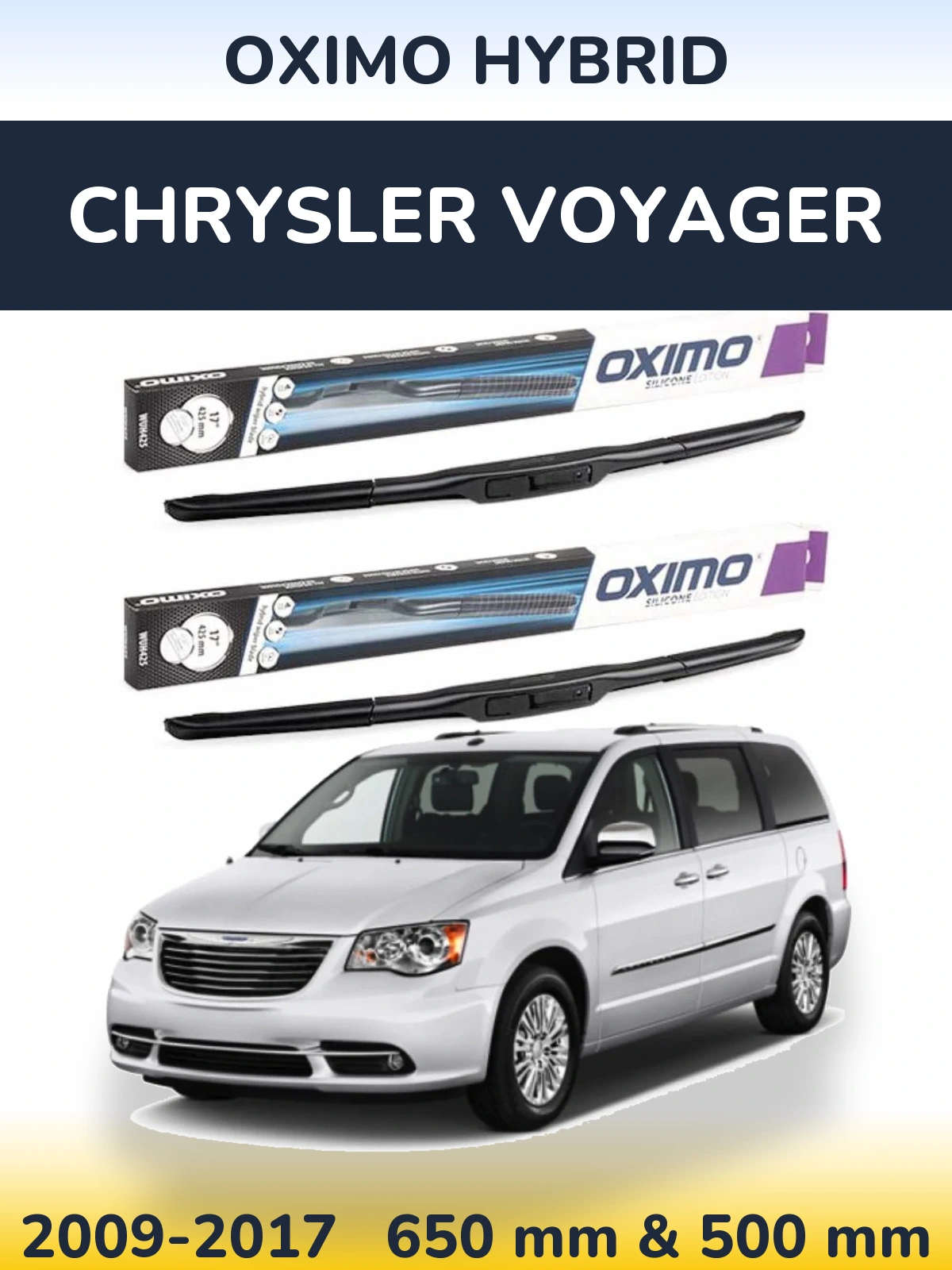 Комплект передних дворников Oximo Hybrid 650 & 500 мм для Chrysler Voyager 2009-2017