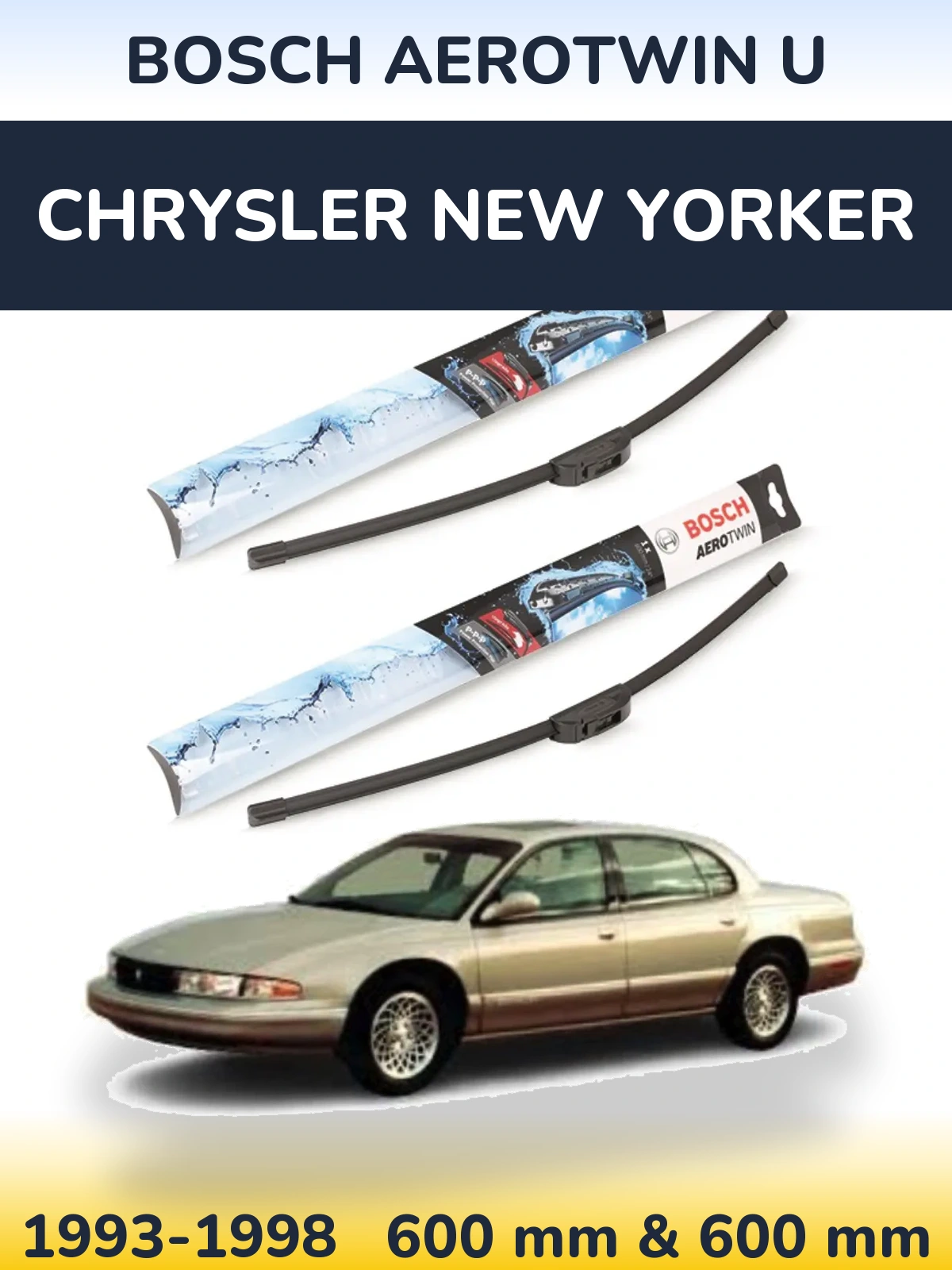 Комплект передніх щіток BOSCH AeroTwin U 600 & 600 мм для Chrysler New Yorker 1993-1998